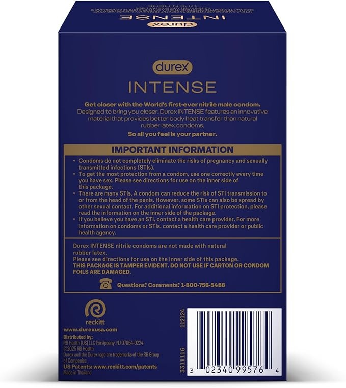 Durex Intense Non Latex Condoms, Ultra Thin Condoms Lubricated with Silicone Lube