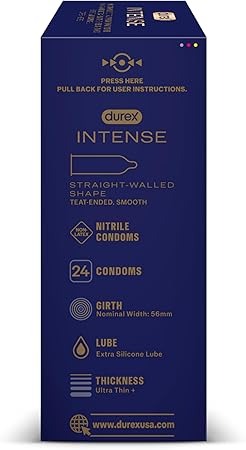 Durex Intense Non Latex Condoms, Ultra Thin Condoms Lubricated with Silicone Lube