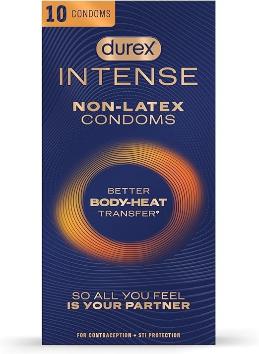 Durex Intense Non Latex Condoms, Ultra Thin Condoms Lubricated with Silicone Lube